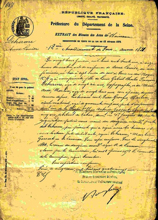 Acte de naissance d'Anne-Louise Deherme